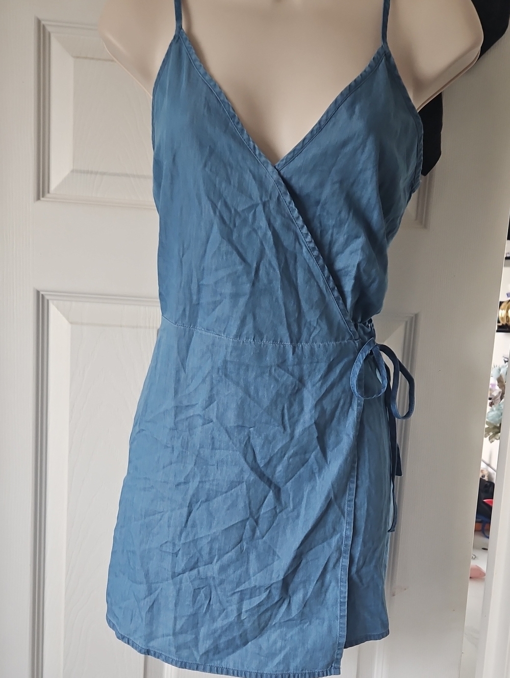 Blue Wrap Slip Romper skort with Adjustable Tie